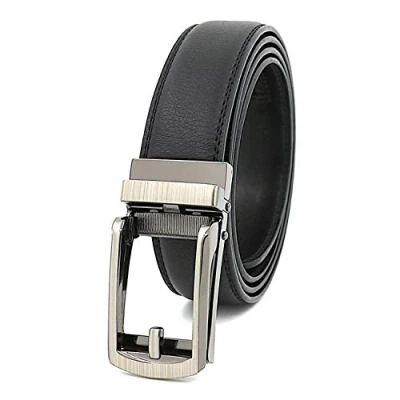 Image of ausuky Leather Mens Ratchet Belt Adjustable Automatic Buckle Comfort Belts (black,125cm)