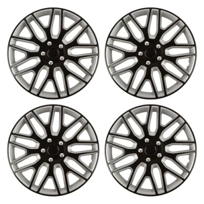 Image of UKB4C Dakar NC Black/Silver 16&quot; Alloy Look Multi Spoke Wheel Trims Hub Caps Covers