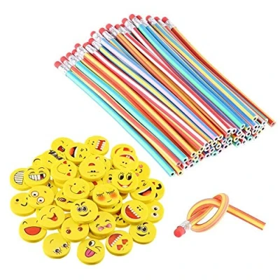 Image of LATERN 80 Pcs Kids Party Bag Filler Set, 40Pcs Soft Flexible Bendy Pencils, Emoji Smile Erasers, Magic Bend Toys Favor Supplies for Family School Class
