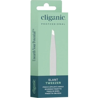 Image of Cliganic Professional Eyebrow Tweezers Slant Tip (Silver) Precision for Men &amp; Women, Stainless Steel Best Plucking Chin Facial Hair