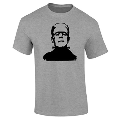 Image of Frankenstein Monster Face Halloween Youth Kids Childrens T Shirt Heather Grey 12 13 Years (XL)