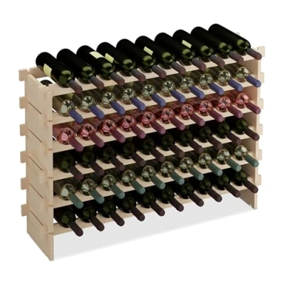 Image of Relaxdays Wine Rack, for 60 Bottles, Stackable, HWD: 73x103x25 cm, Extendable, Horizontal Storage, Pine Wood, Natural