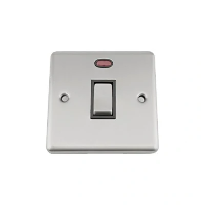 Image of A5 20A Double Pole Switch Satin Matt Chrome Classic Black Insert Metal DP Water Heater with Neon Indicator