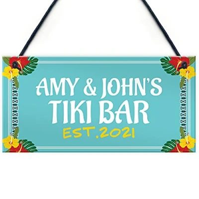 Image of RED OCEAN Colourful Tiki Bar Sign Personalised Garden Shed Summerhouse Plaque