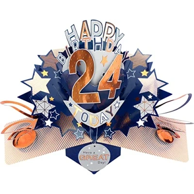 Image of Happy 24th Birthday 24 Today Pop Up Greeting Card Love Kate&#039;s Cards Him POP204MC24
