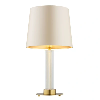 Image of Hampton Table Lamp With Round Tapered Shade Beige (Gold Inside), Transparent (Fluted), Brushed Brass