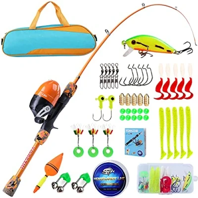 Image of Sougayilang Kids Fishing Rods,Portable Telescopic Rod and Reel Combo, with Line Lures Spincast Tackle Bag for Youth, Girls Boys Traveling Kid Pole O