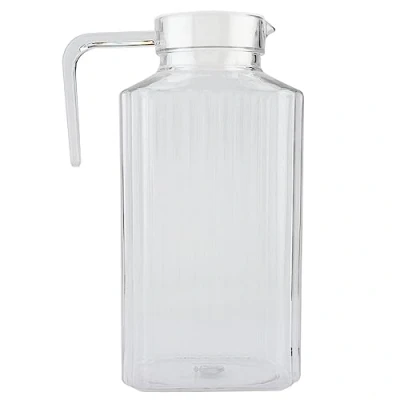 Image of Acrylic Bottle Bottle, Transparent Striped Water Ice Cold Jug Beverage Drink Pitcher with Lid and Handle (1800ml)