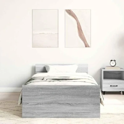 Image of vidaXL Engineered Wood Bed Frame Base Grey Sonoma Small Single with Pinewood, Improved Sleep Plywood Slats, No Mattress Included 75x190 cm