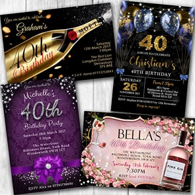 Image of 40th Birthday Party Invitations Personalised &amp; Envelopes (Click customize now for designs prices)