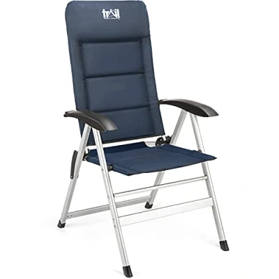 Image of Trail Reclining Camping Chair Folding Aluminium Recliner Sponge Padded (Black &amp; Blue)