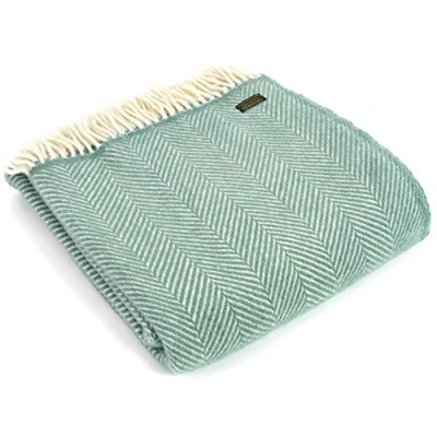 Image of Tweedmill Textiles Fishbone KNEE RUG Throw Blanket 100% Pure New Wool BRITISH MADE SEA GREEN