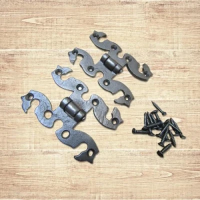 Image of IRONMONGERY WORLD® Antique Iron Pack of 2 Decorative Traditional CAST Kitchen Cabinet Cupboard Door Butt Hinges (Small Butterfly/Snake)