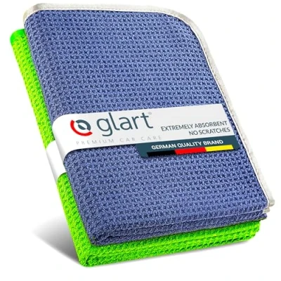 Image of Glart 47TG Premium Drying Cloth; Set of 2; Cloth 1: Silver Grey with Satin Edge; 2: Green 70x40 cm; Shiny Windows