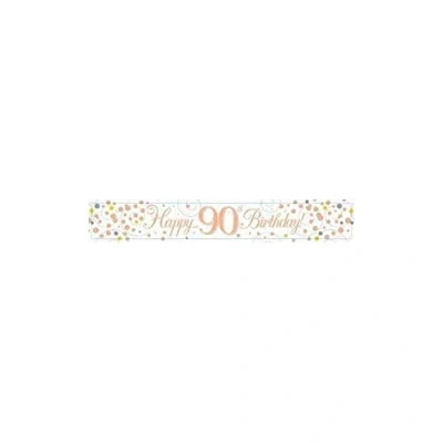 Image of 9ft Banner Sparkling Fizz 90th Birthday White &amp; Rose Gold Holographic