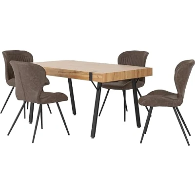 Image of Seconique Treviso with 4 Quebec Dining Chairs in Light Oak Effect/Brown Pu