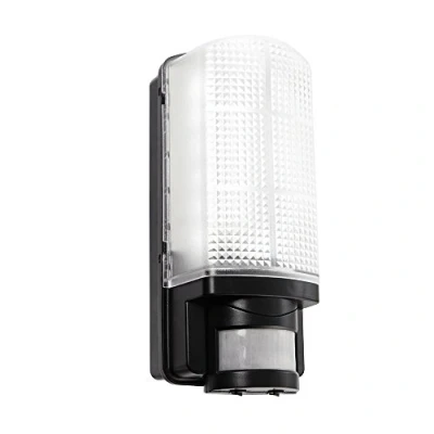 Image of Modern Outdoor Heavy Duty Black Plastic IP44 Rated Movement Sensor Bulkhead Security LED Wall Light Equipped with PIR Motion Detector