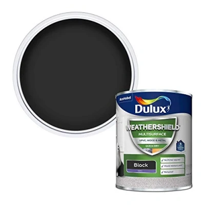 Image of Dulux Weathershield Quick Dry Multi Surface Paint, Satin Black Wood and Metal (No Primer/Undercoat Required), 750 ml for UPVC
