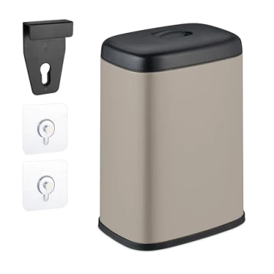Image of Relaxdays Hanging Kitchen Waste Bin, Vol. 5 L, Rubbish Container with Lid, Plastic, Dustbin, 29 x 21.5 16.5 cm, Iron