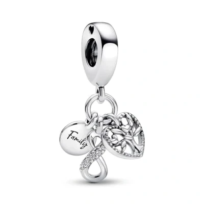 Image of Pandora Moments Women&#039;s Sterling Silver Family Infinity Triple Dangle Charm, No Box
