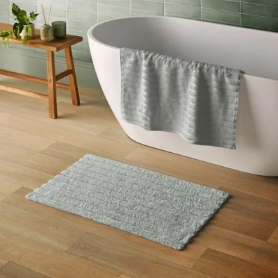 Image of Silentnight Ribbed Cotton Bathmat Grey Super Soft &amp; Absorbent 100% BCI Luxurious Deep Thick Textured Pile Non Slip Base 80 x 50cm Machine Washable,