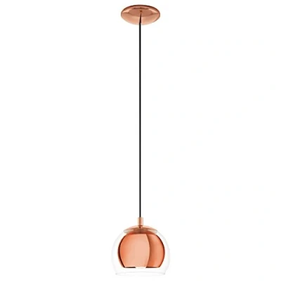 Image of EGLO Rocamar Pendant Lamp, Copper Coloured Metal and Clear Glass Ceiling Light, Dining Living Room Hanging Lighting, E27 Socket