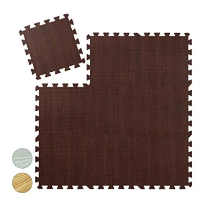 Image of Relaxdays Floor Protection Mat, 9 Puzzle Mats for Sports &amp; Fitness Equipment, EVA Foam, BPA free, Wood Look, Dark Brown