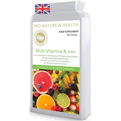 Image of Multivitamins Tablets for Men &amp; Women 180 Energy Immune Support Iron, Minerals, Vitamins A, C, D, E, B6, B9 B12 One A Day 6 Month Supply Made in The UK