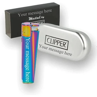 Image of Defence Limited Edition Clipper Lighter Deep Laser Engraved Personalised Metal Engraving Included for Birthdays, Anniversaries, Weddings and Valentines Rainbow Jet, Shiny Pink Gradient