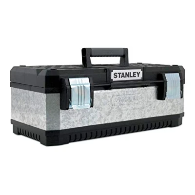 Image of STANLEY Galvanised Toolbox with Heavy Duty Metal Latch, Portable Tote Tray for Tools and Small Parts, 23 Inch, 1 95 619