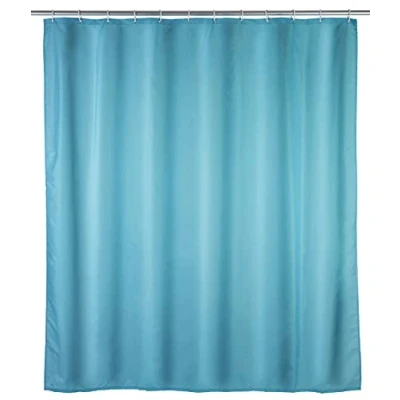 Image of WENKO 20042100 anti mould shower curtain single colour Light blue bacterial, washable, Polyester, 200 x 180 cm,