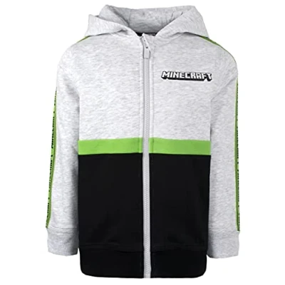 Image of Minecraft Boys Hoodies Gray and Black Zip Up Sweatshirt Kids Birthday Gifts Age 7/8