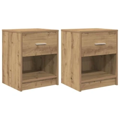 Image of vidaXL Nightstand Set Bedside Cabinets with Drawer and Open Storage Artisan Oak Engineered Wood Rectangular Modern Style Bedroom Night Table Furniture 40x34x50 cm