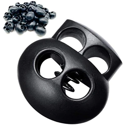Image of CKANDAY 40 Pack Double Hole Plastic Cord Locks, End Spring Oval Fastener Toggle Stopper Sliders for Drawstring Backpack Rucksack Craft Supplies, Black