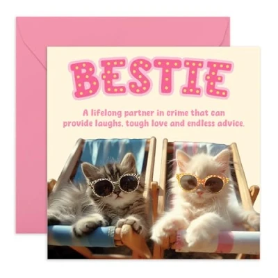 Image of Central 23 Bestie Birthday Card With Envelope Kitten Besties Sweet Cards For Women Friend Female Friendship Gifts Her Comes Stickers