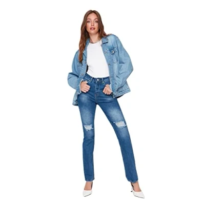 Image of Trendyol Women&#039;s Woman Flare Jeans, Blue, 40 UK