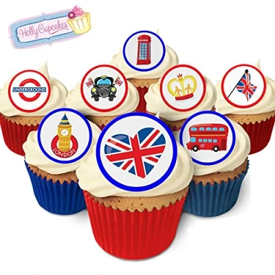 Image of 24 Edible Pre Cut Wafer Round Cake Toppers: London Town