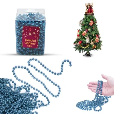 Image of 10M Christmas Bead Chain, Luxury Plastic Garland, Xmas Tree Hanging Ornaments, Party Decoration (Blue Garland)