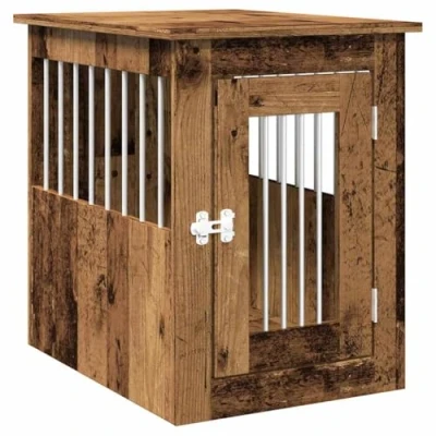 Image of vidaxl dog crate furniture wood end table kennel engineered &amp; steel old 45x62x59 cm lockable door living room decor
