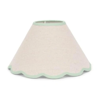 Image of Small Natural Linen Tapered Light Shade with Green Scallop Trim for Table Lamp