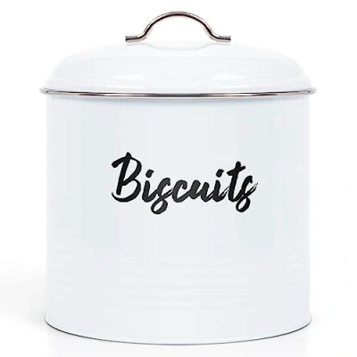 Image of Ehc Round Biscuit Cookie Tin White, Kitchen Food Barrel Storage Box, Airtight Lids Easy to Open for Biscuit, Cookies Jars, 3 Litres