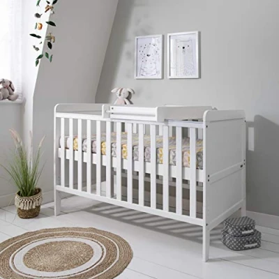 Image of Tutti Bambini Rio Baby Cot Bed with Top Changer 2 in 1 Crib &amp; Toddler Bed, Adjustable Base, Cot, Birth to 6 Years, Newborn Essentials, White (140 cm x 70 cm)