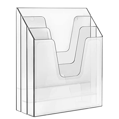 Image of Acrimet Vertical Triple File Folder Holder Organizer, Sorter (Plastic) (Clear Crystal Color)