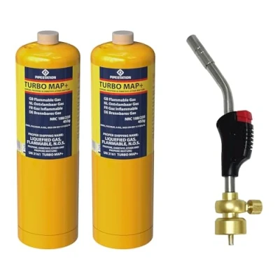 Image of Pipestation Mapp Gas Canister Map Plus Bottle Cylinder for Propane Blow Torch Plumbing Blowtorch Cartridge (Trigger + 2X Cylinders)