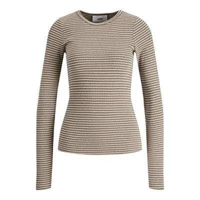 Image of JJXX Women&#039;s JXFREYA LS Rib Stripe TEE NOOS Long Sleeve Top, Morel/Stripes:Bone White, M