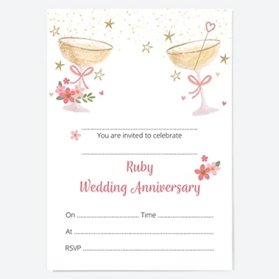 Image of Dotty about Paper 40th Wedding Anniversary Invitations Champagne Bubbles Pack of 10 (4079)
