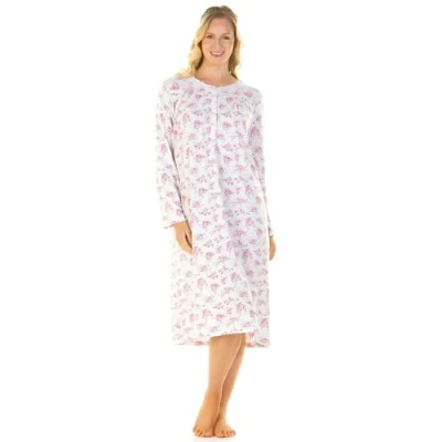 Image of La Marquise Women&#039;s Elizabeth Floral Cloudknit Long Sleeve Button Up Nightdress (Pink Floral, S/M UK 10/12, EU 38/40)