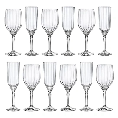 Image of Bormioli Rocco 12pc Clear Florian Stemware Set Large Glass Red White Rose Long Stem Cocktail Party Drinking Goblet Gift