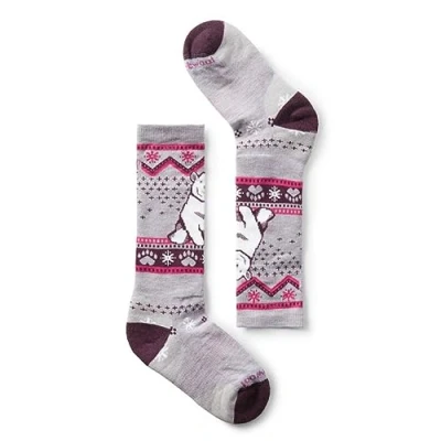 Image of Smartwool, Kids&#039; Wintersport Full Cushion Polar Bear Pattern OTC Socks, Purple Eclipse, L
