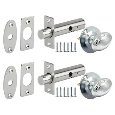 Image of HANDLEZONE® 2 Pack Mortice Security Door Bolts, 60mm Silver Rack Bolt, with Polished Chrome Oval Thumbturns